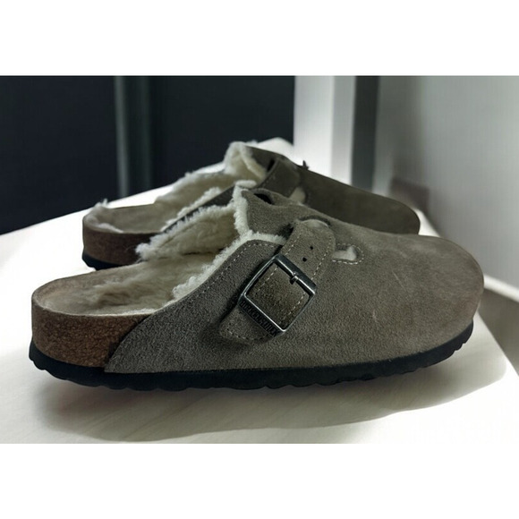 Birkenstock Shoes - Birkenstock Boston Shearling Suede Clog Slip On Sandals Gray 38 Unisex L7 M5